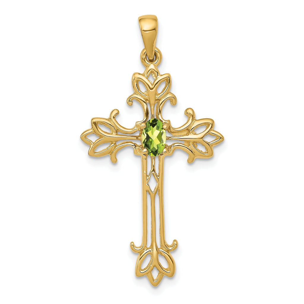 10K Yellow Gold Oval Natural Peridot cross pendant Cross Pendant