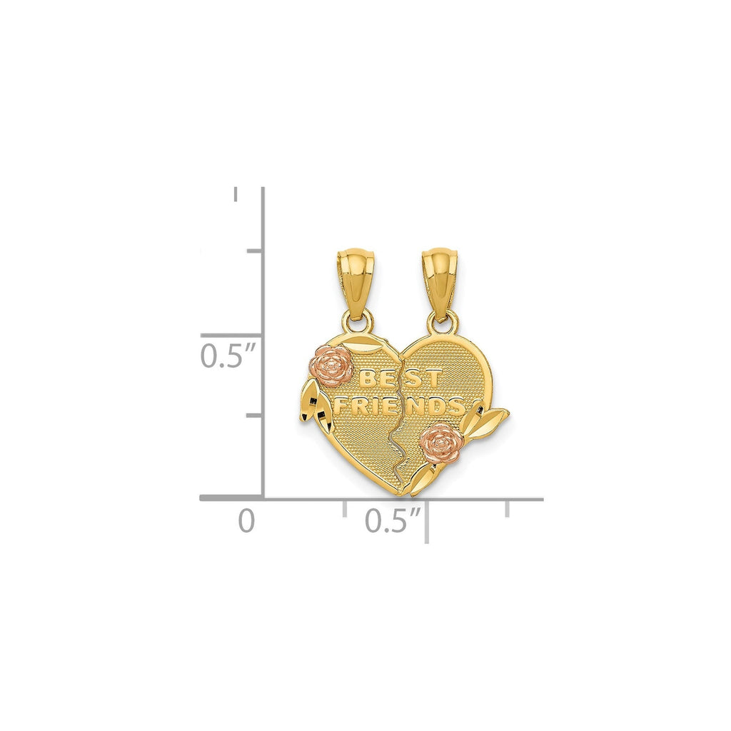 Gold heart best friends pendant with rose accents, split design, FCJ Jewelry LLC jewelry