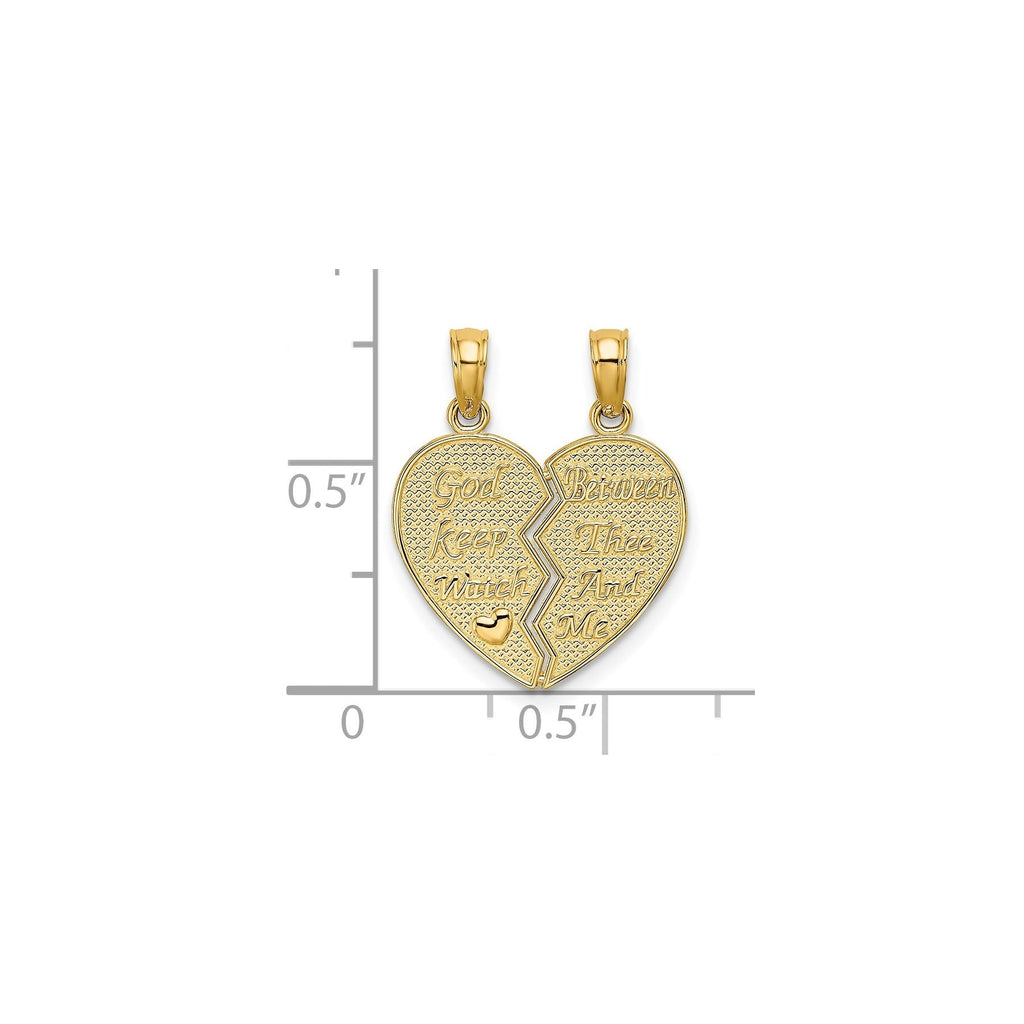Gold heart split pendant necklace with engraving, handcrafted fine jewelry, FCJ Jewelry LLC