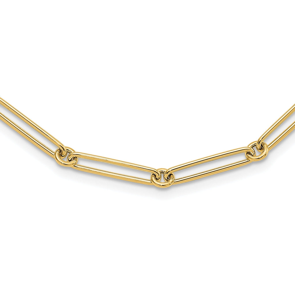 14K Yellow Gold Hollow Paperclip Link Necklace 18 inch
