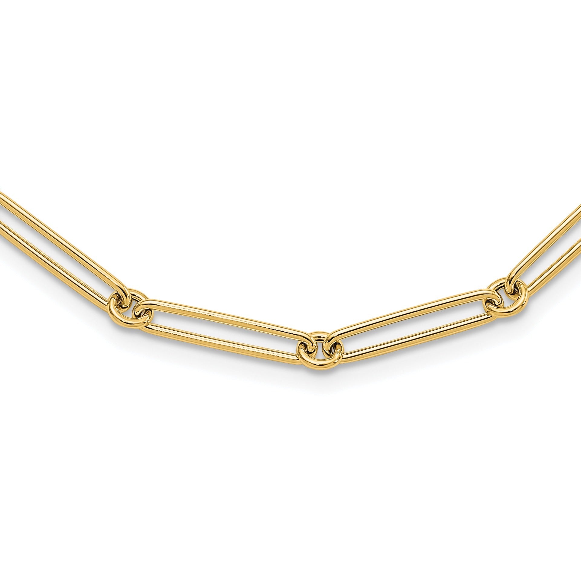 14K Yellow Gold Hollow Paperclip Link Necklace 18 inch