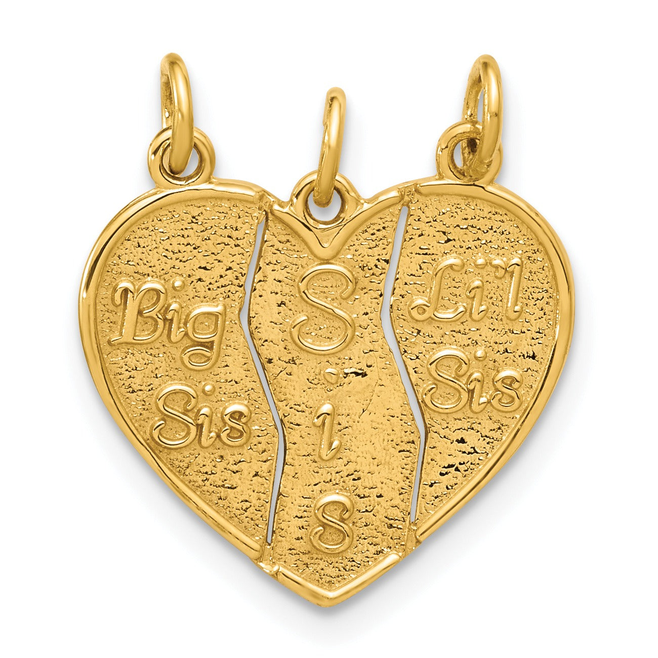 Gold heart-shaped pendant for sisters with Big Sis, Lil Sis engravings, FCJ Jewelry LLC
