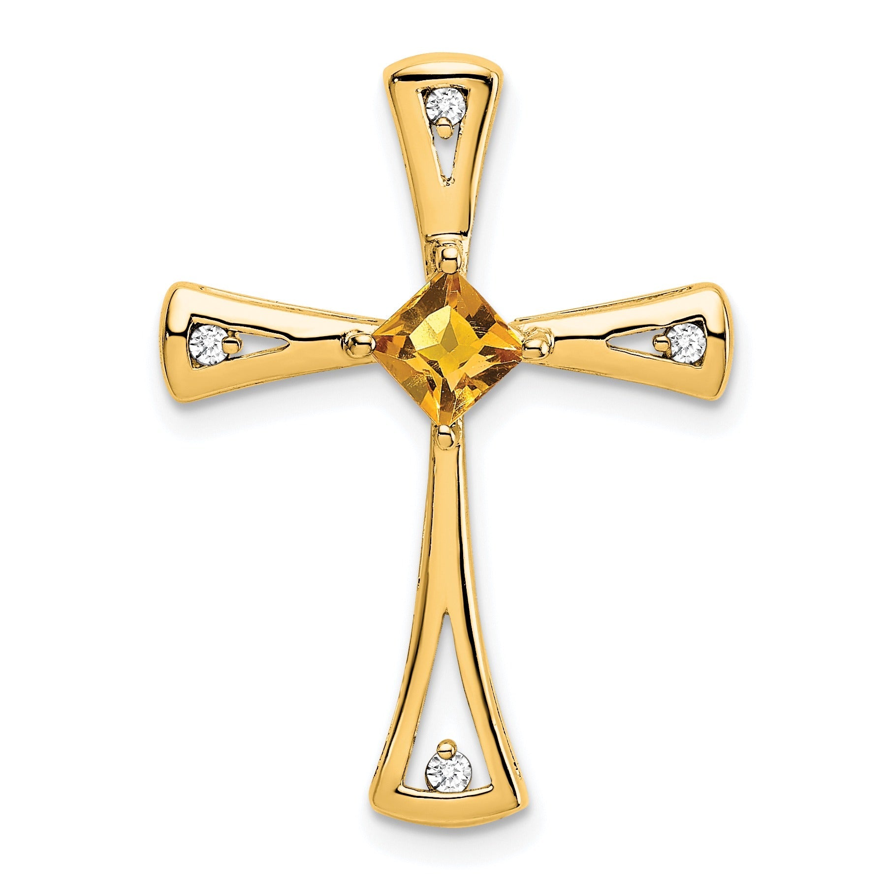 Natural Citrine Diamond Cross Chain Slide Pendant