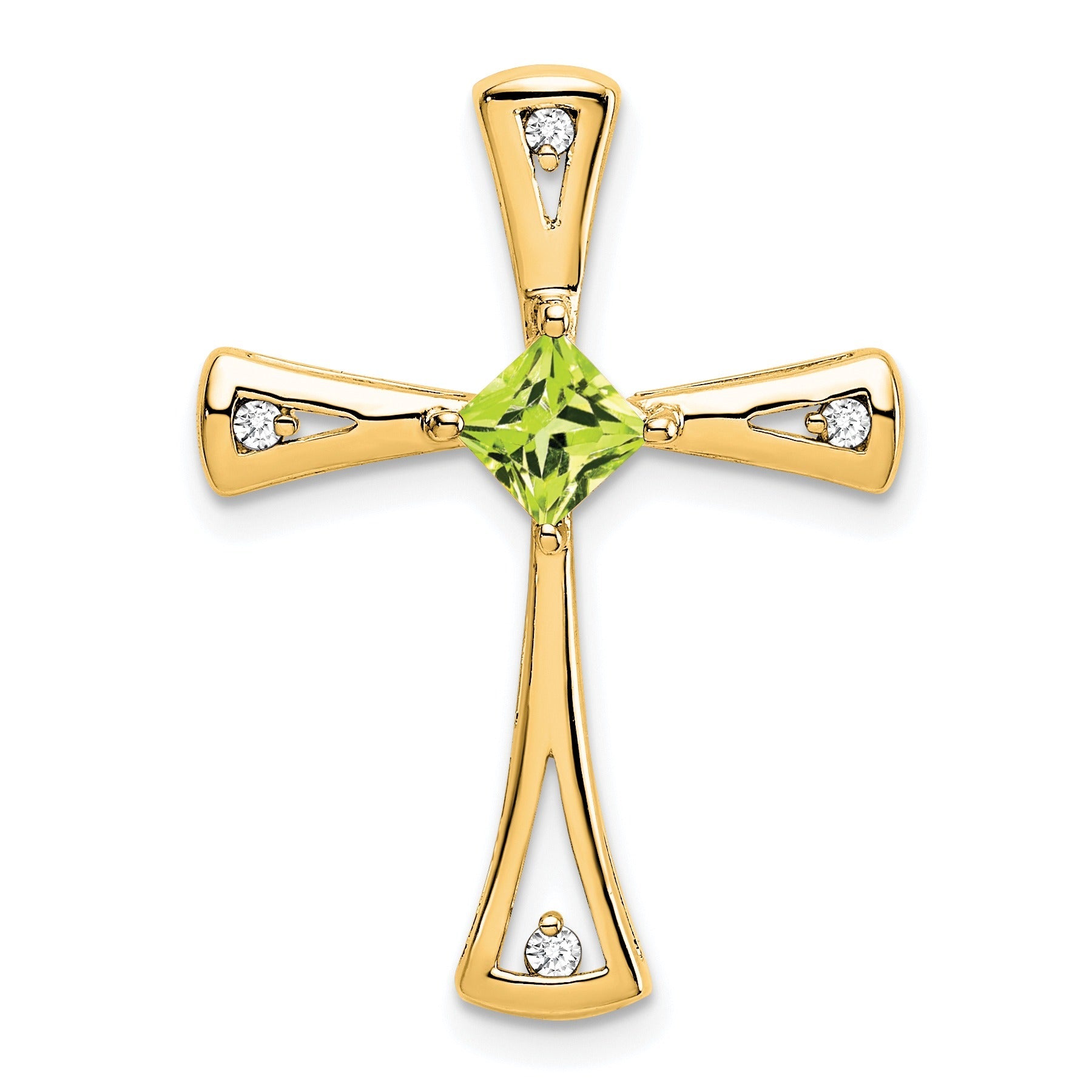Natural Peridot and Diamond Cross Chain Slide Pendant