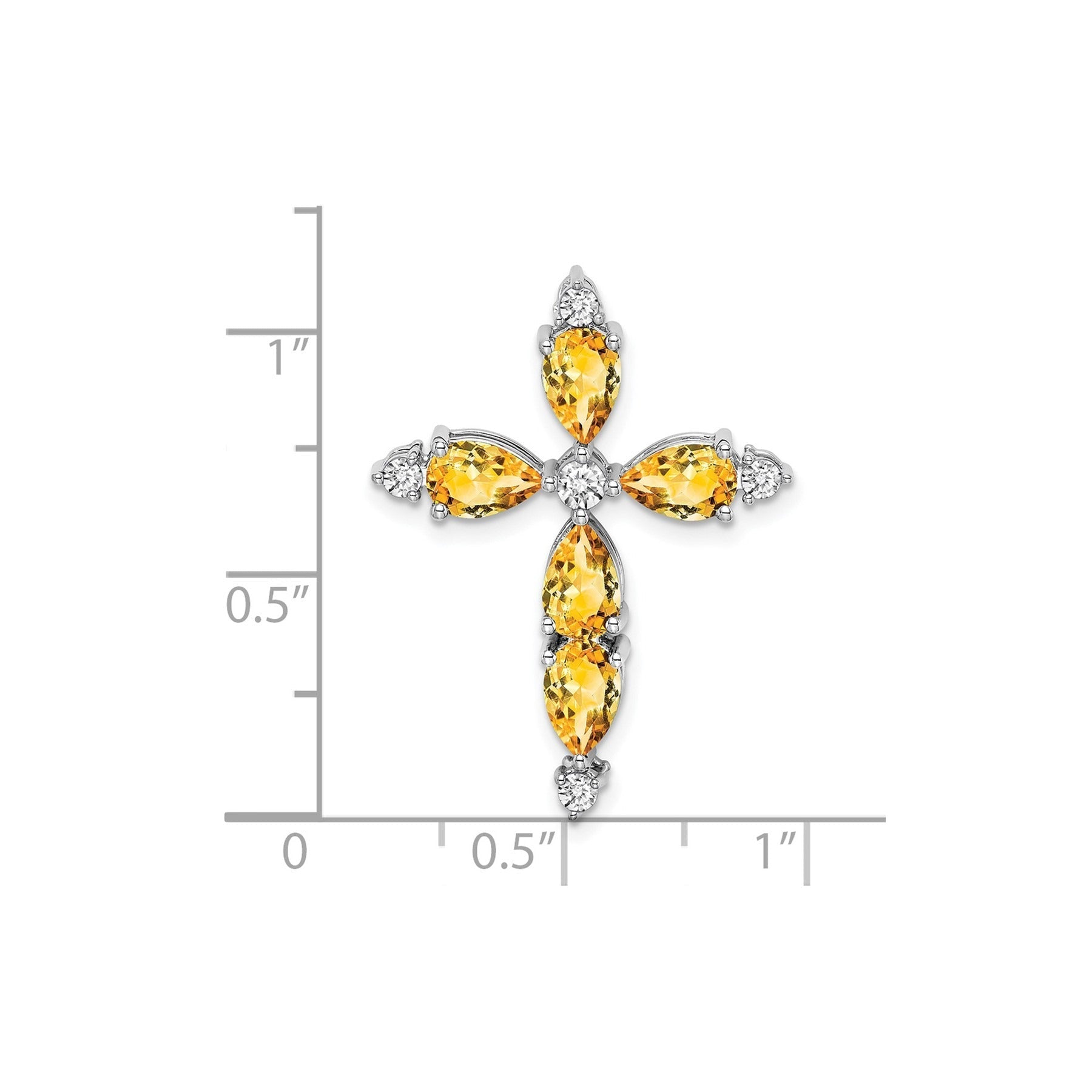 14k White Gold Natural Pear Yellow Citrine Diamond Cross Pendant
