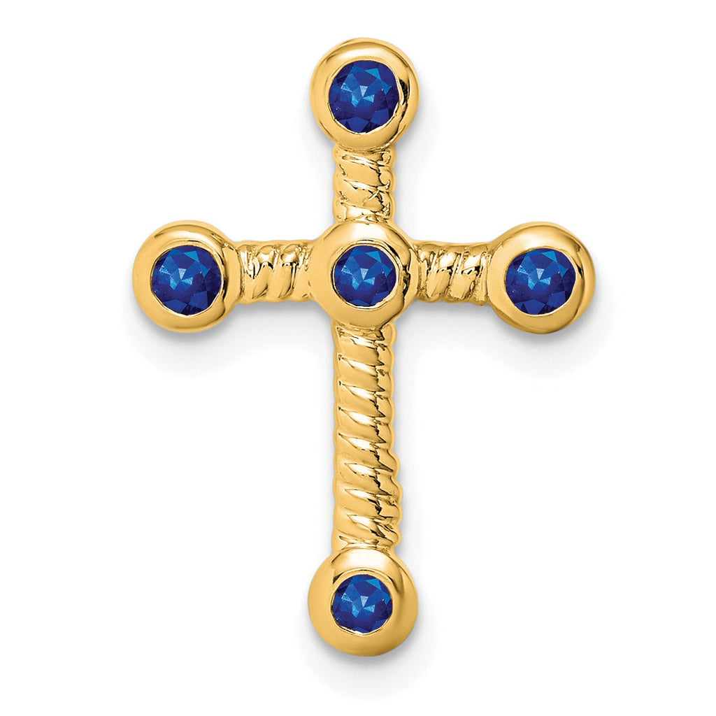 Natural Blue Sapphire Cross Gold Pendant