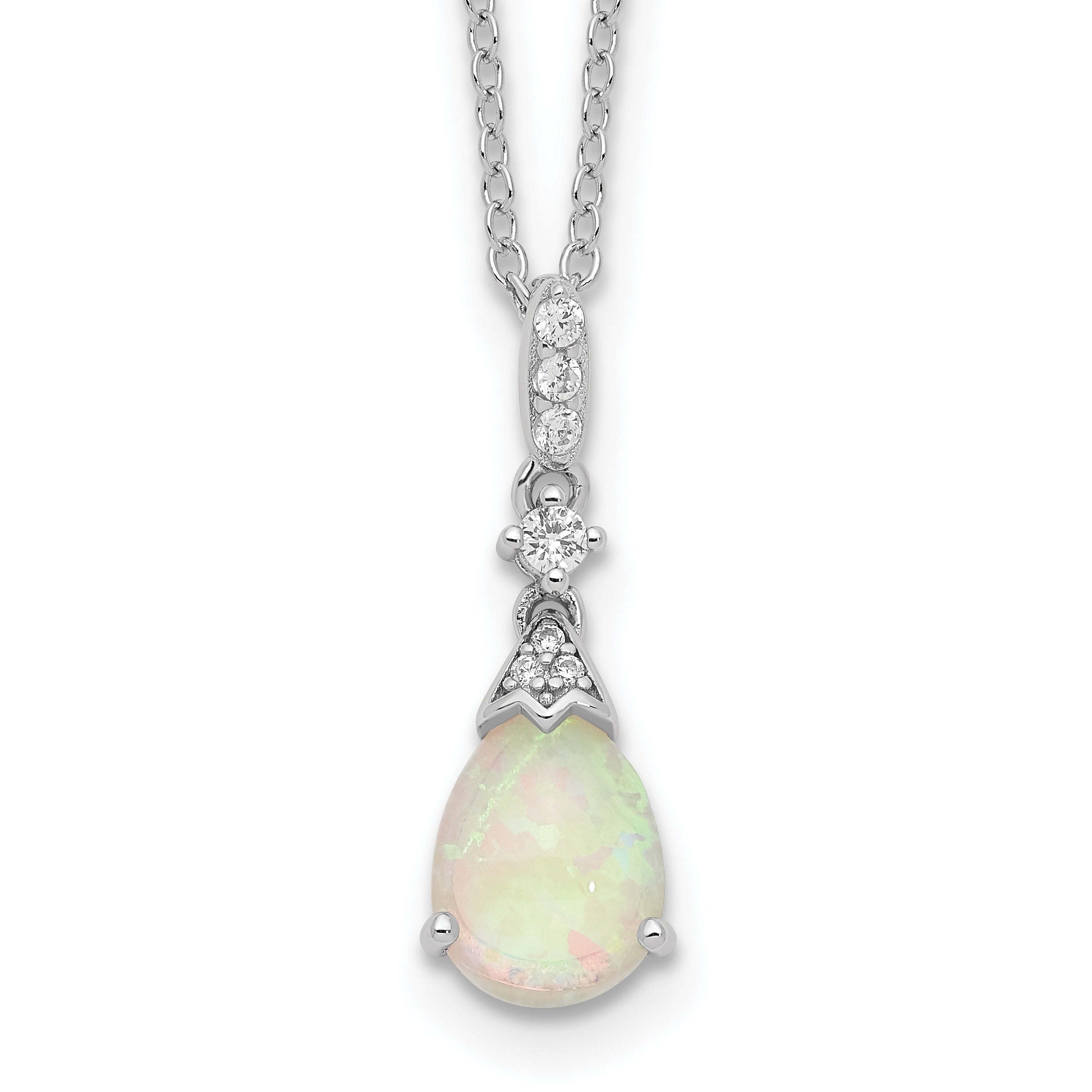 Opal and diamond teardrop pendant necklace in sterling silver, handcrafted fine jewelry