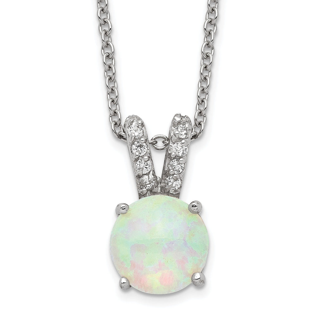 Opal and diamond pendant necklace in white gold from FCJ Jewelry LLC