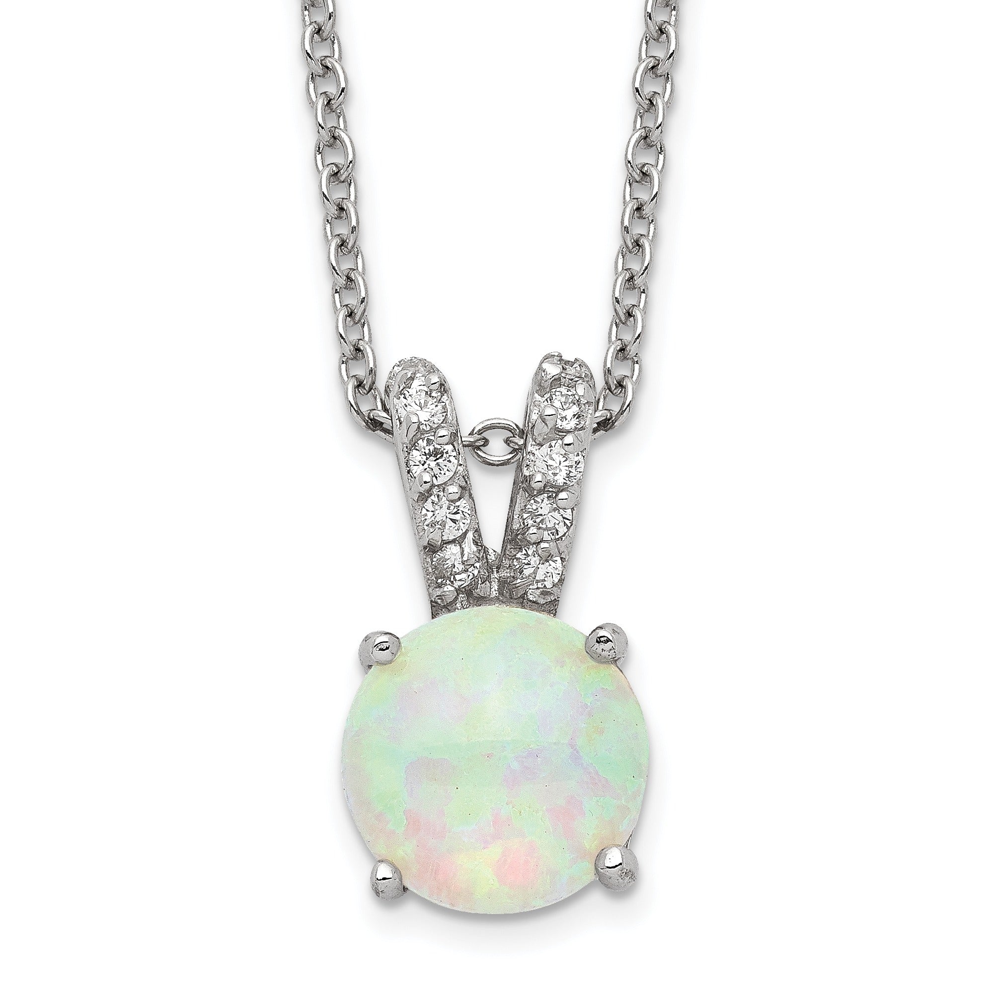 Opal and diamond pendant necklace in white gold from FCJ Jewelry LLC