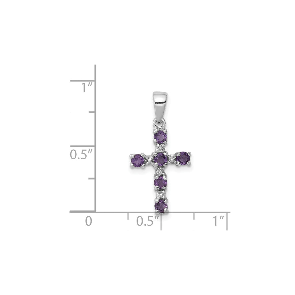 Sterling Silver Natural Amethyst and Diamond Cross Pendant