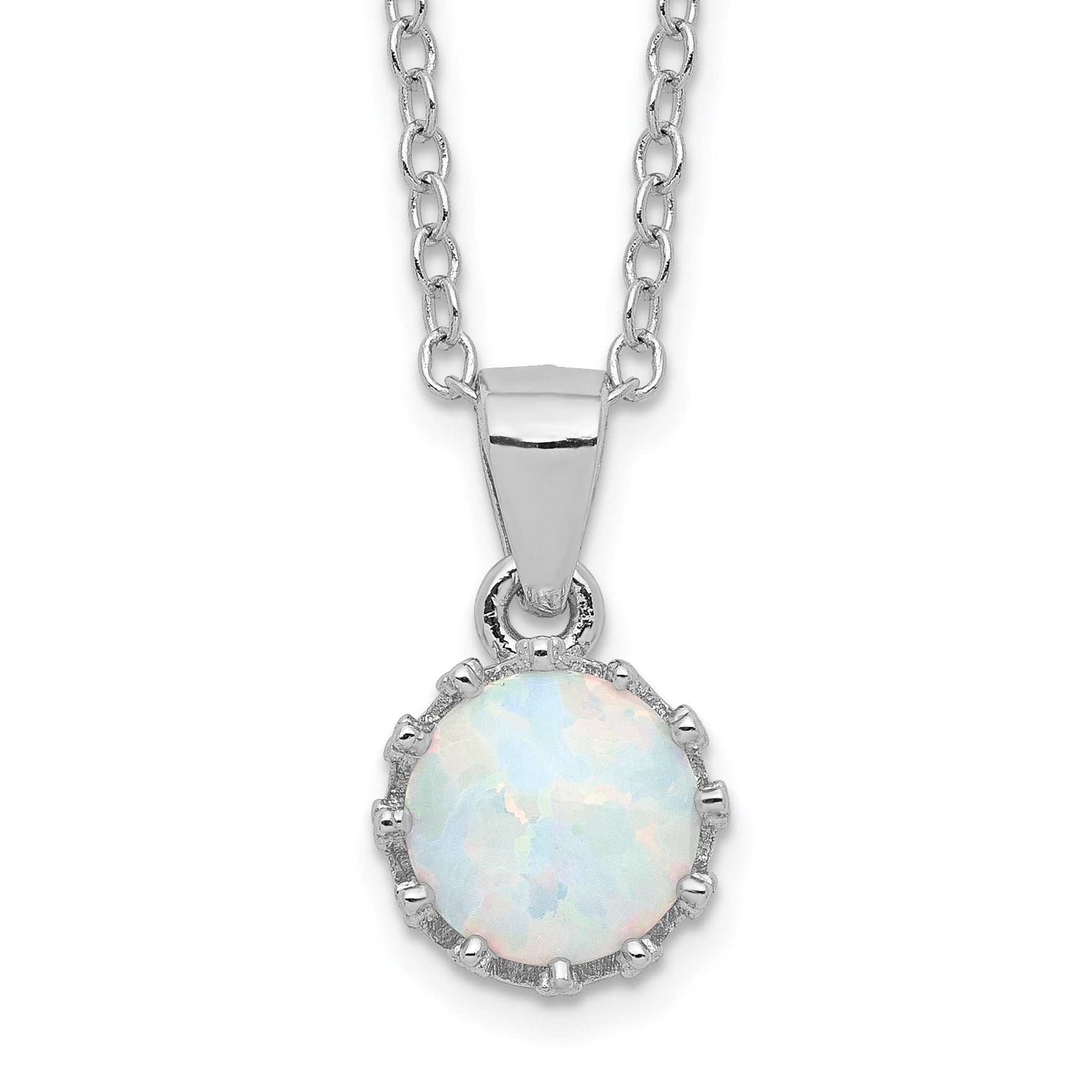 Sterling silver necklace with round opal gemstone pendant, FCJ Jewelry LLC handcrafted jewelry