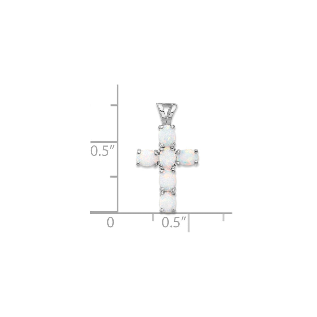 Silver Flash Platinum-plated Created Opal Cross Pendant