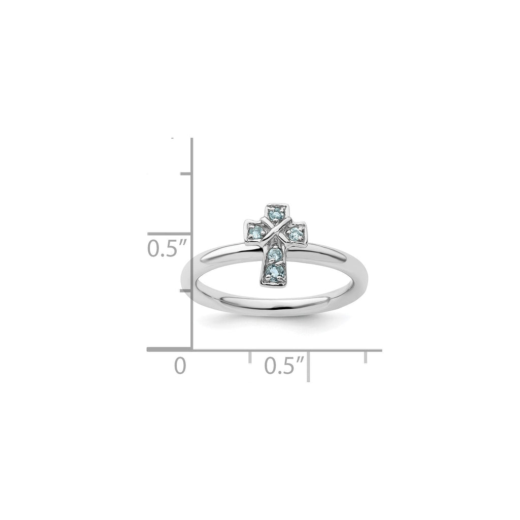 Natural Aquamarine Silver Stackable Cross Ring