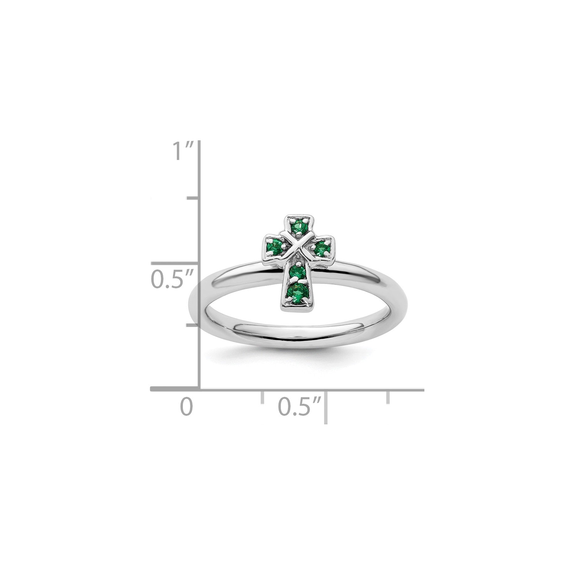 Lab Created Emerald Silver Stackable Cross Ring