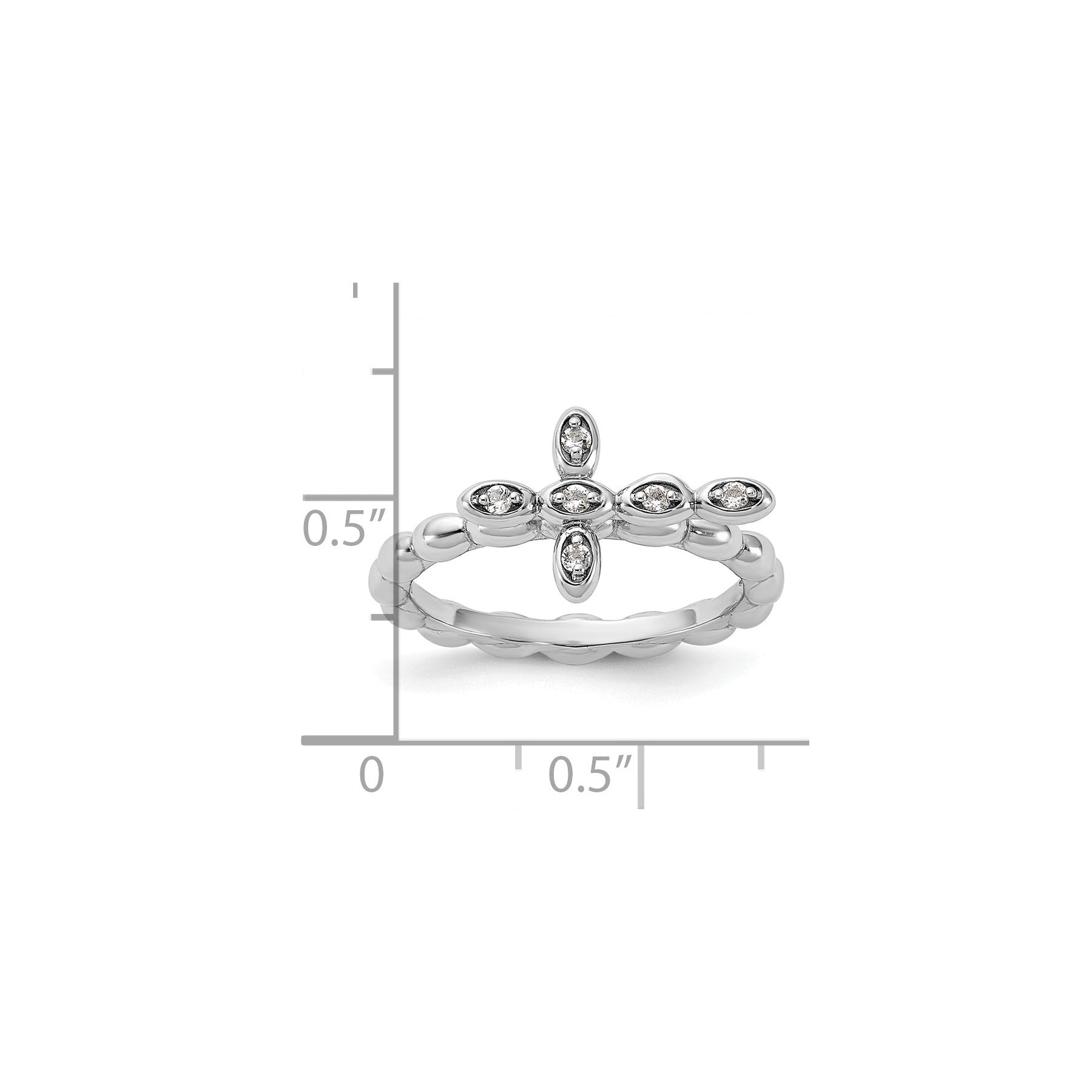 Silver Stackable Natural White Topaz Cross Ring