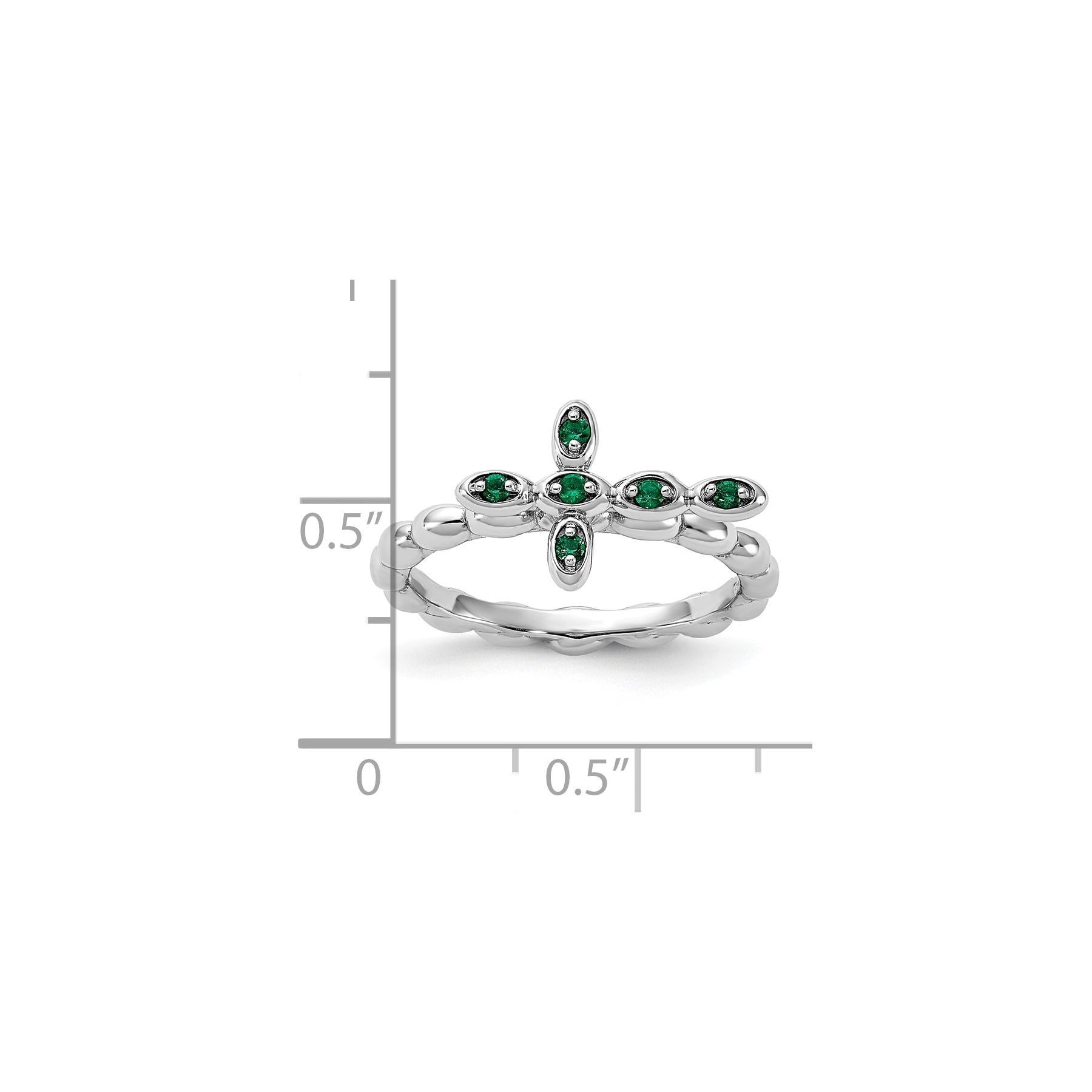 Silver Stackable Created Emerald Cross Ring