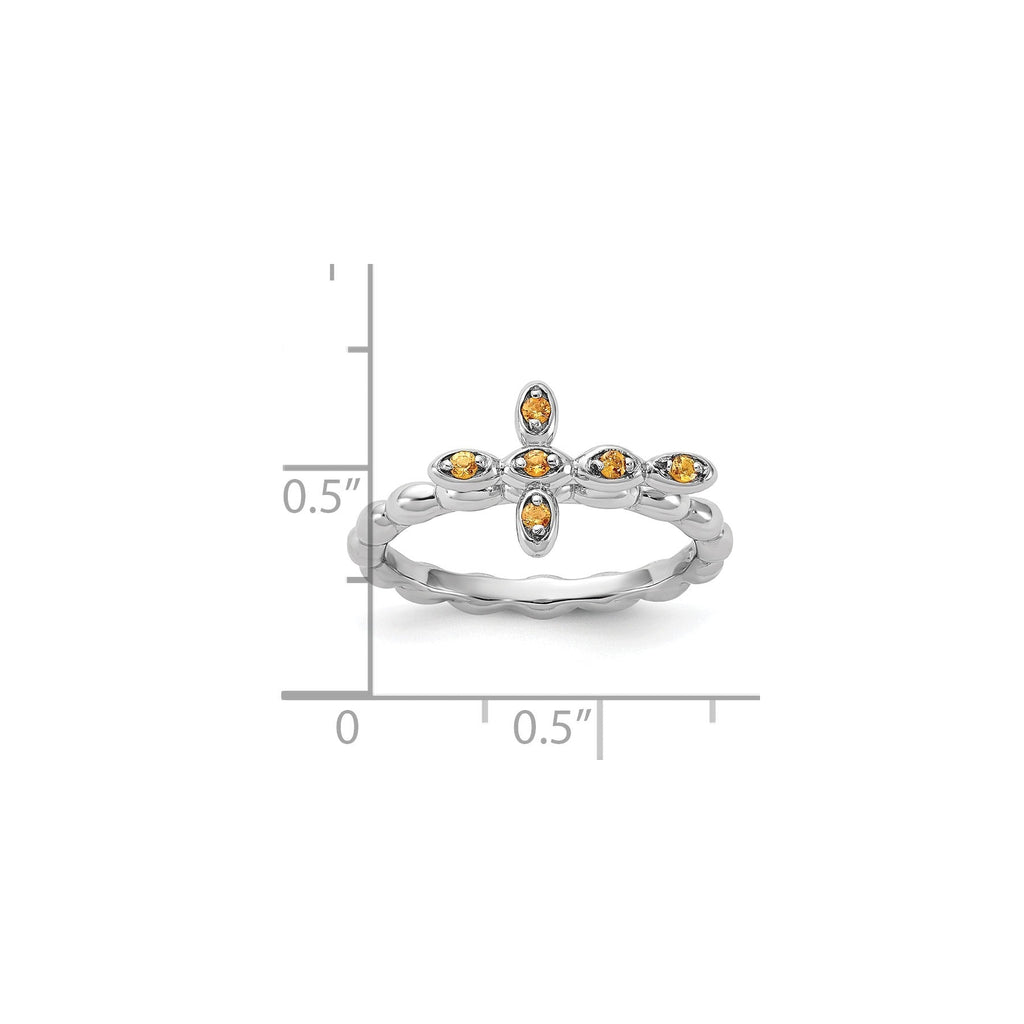 Silver Stackable Natural Yellow Citirine Cross Ring