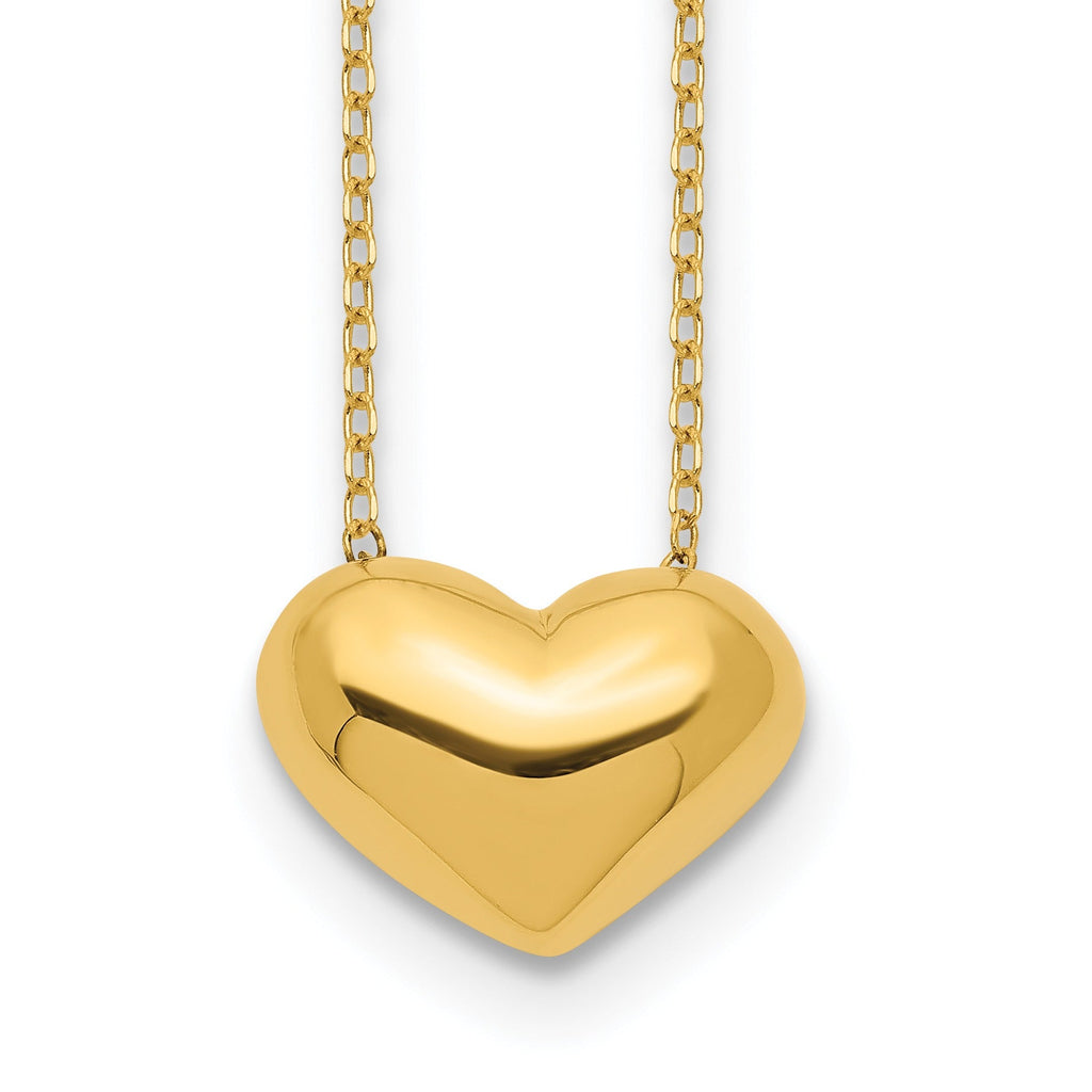 Gold heart pendant necklace on fine chain, handcrafted jewelry by FCJ Jewelry LLC
