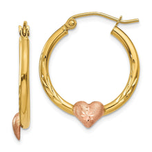 Load image into Gallery viewer, 14K Gold and Rose Heart Hoop Earrings