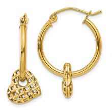 Load image into Gallery viewer, 14K Gold Moveable Heart Hoop Earrings