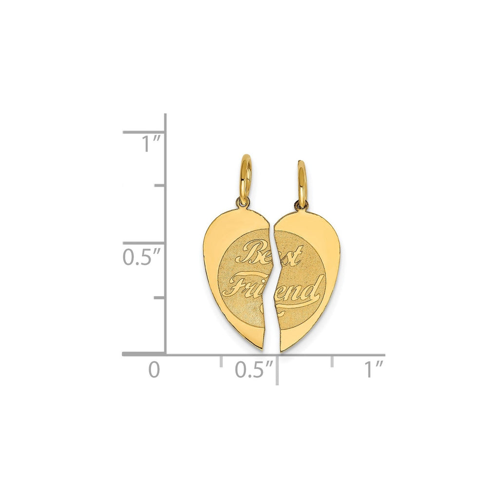 2-piece 14K Gold BEST FRIEND Charm Heart Pendant