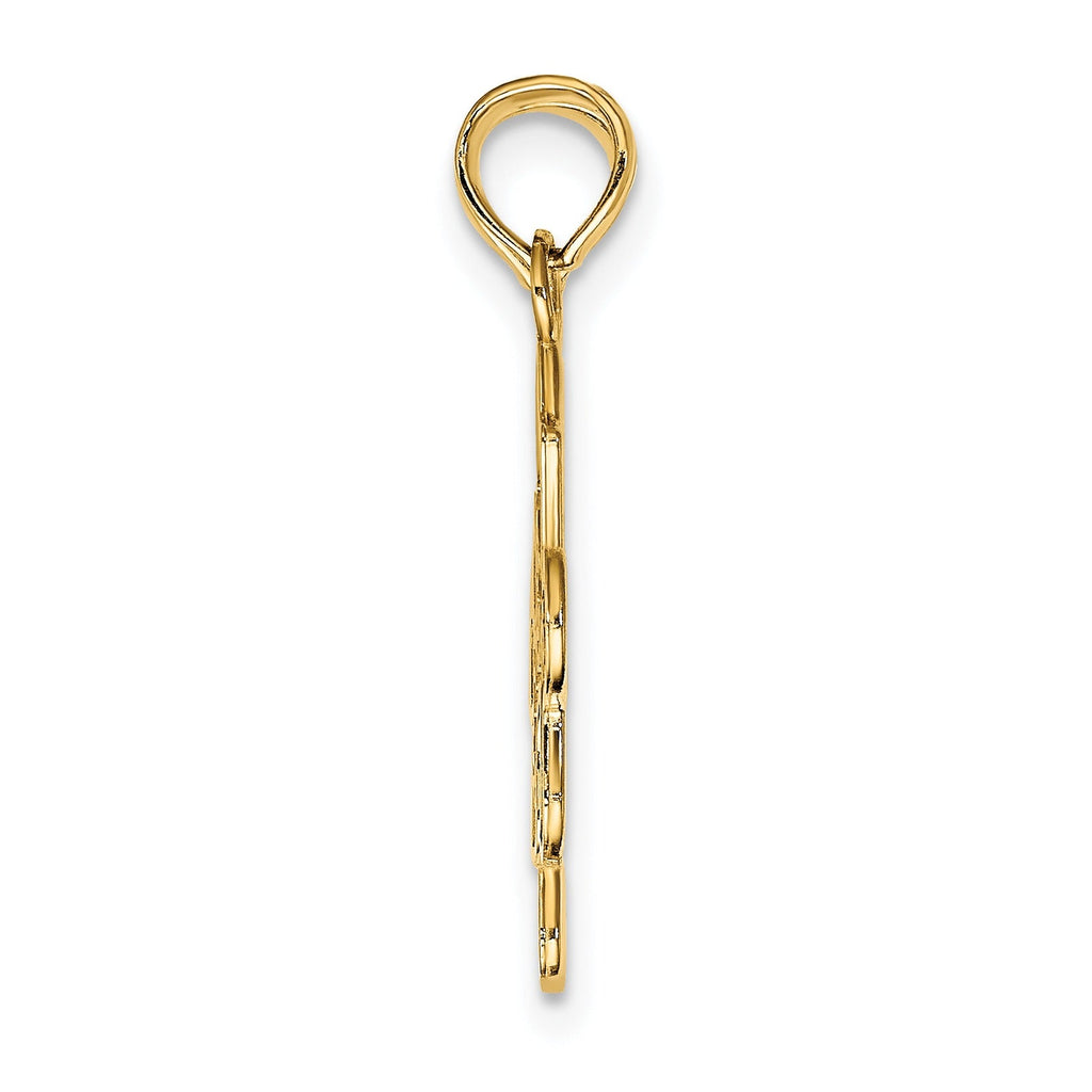 Side view of a handcrafted gold pendant from FCJ Jewelry LLC against white background