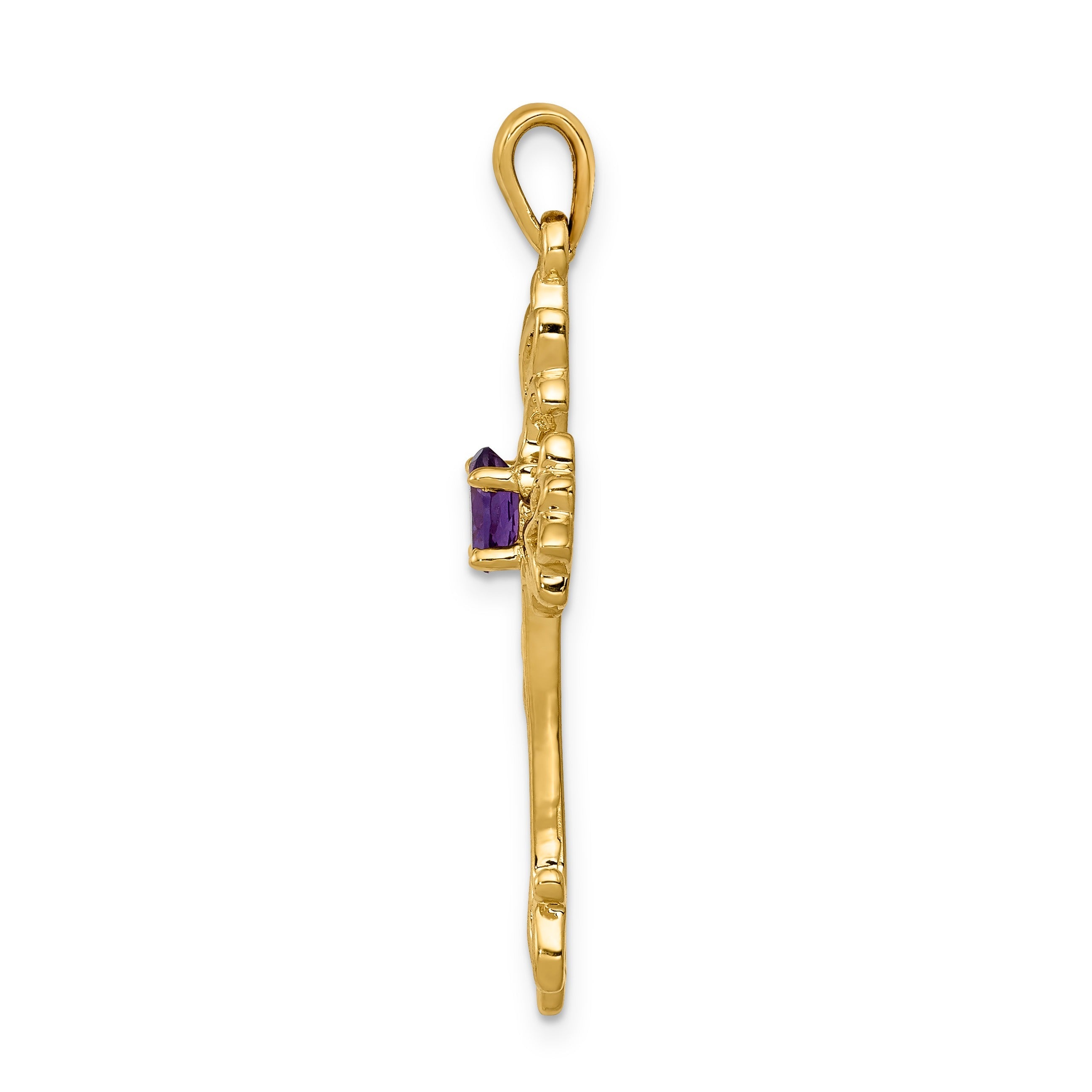 10K Yellow Gold Natural Amethyst Cross Pendant