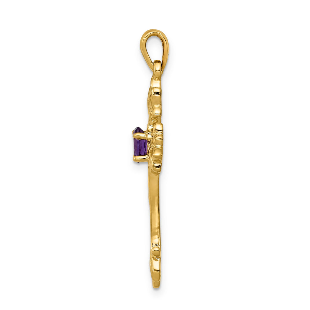10K Yellow Gold Natural Amethyst Cross Pendant