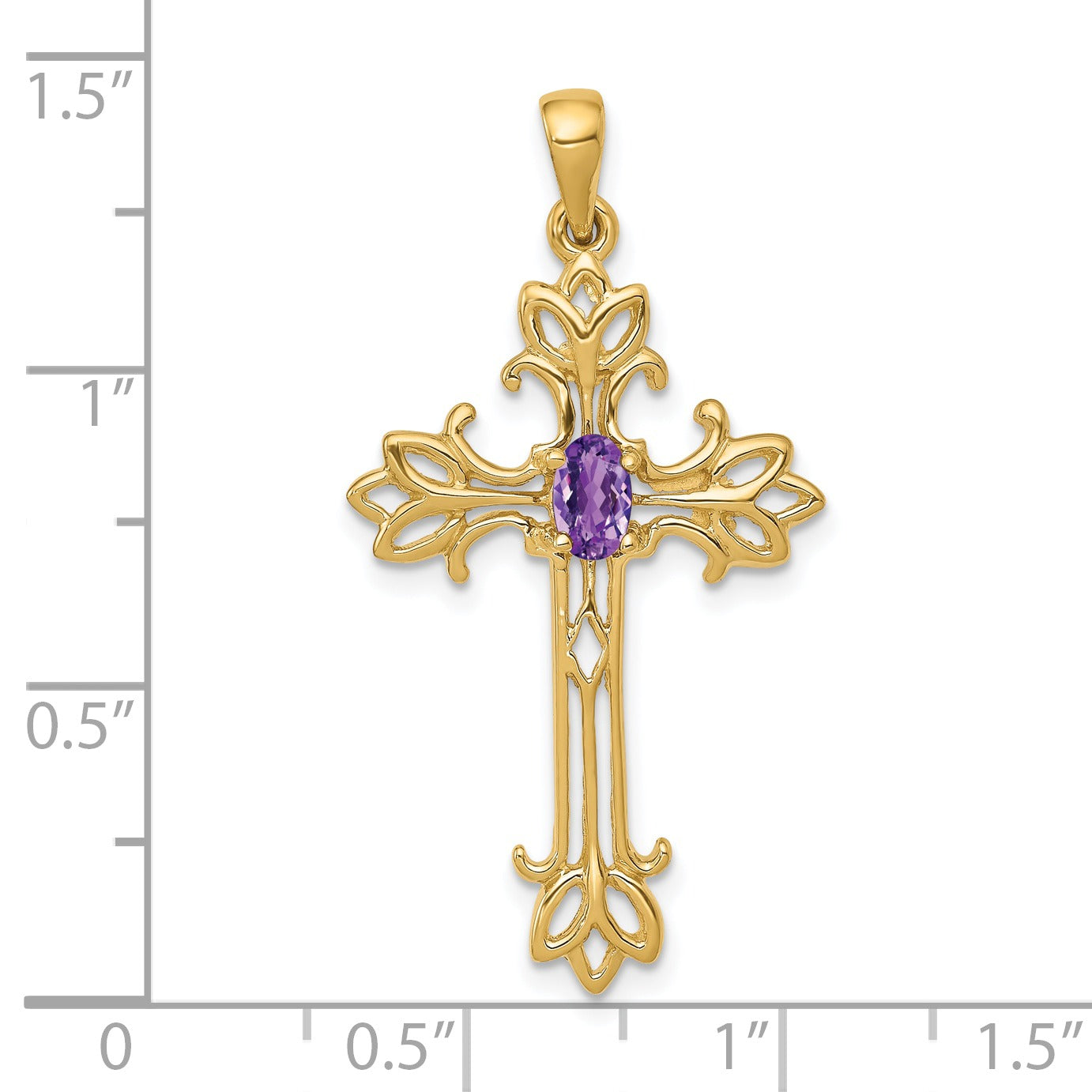 10K Yellow Gold Natural Amethyst Cross Pendant