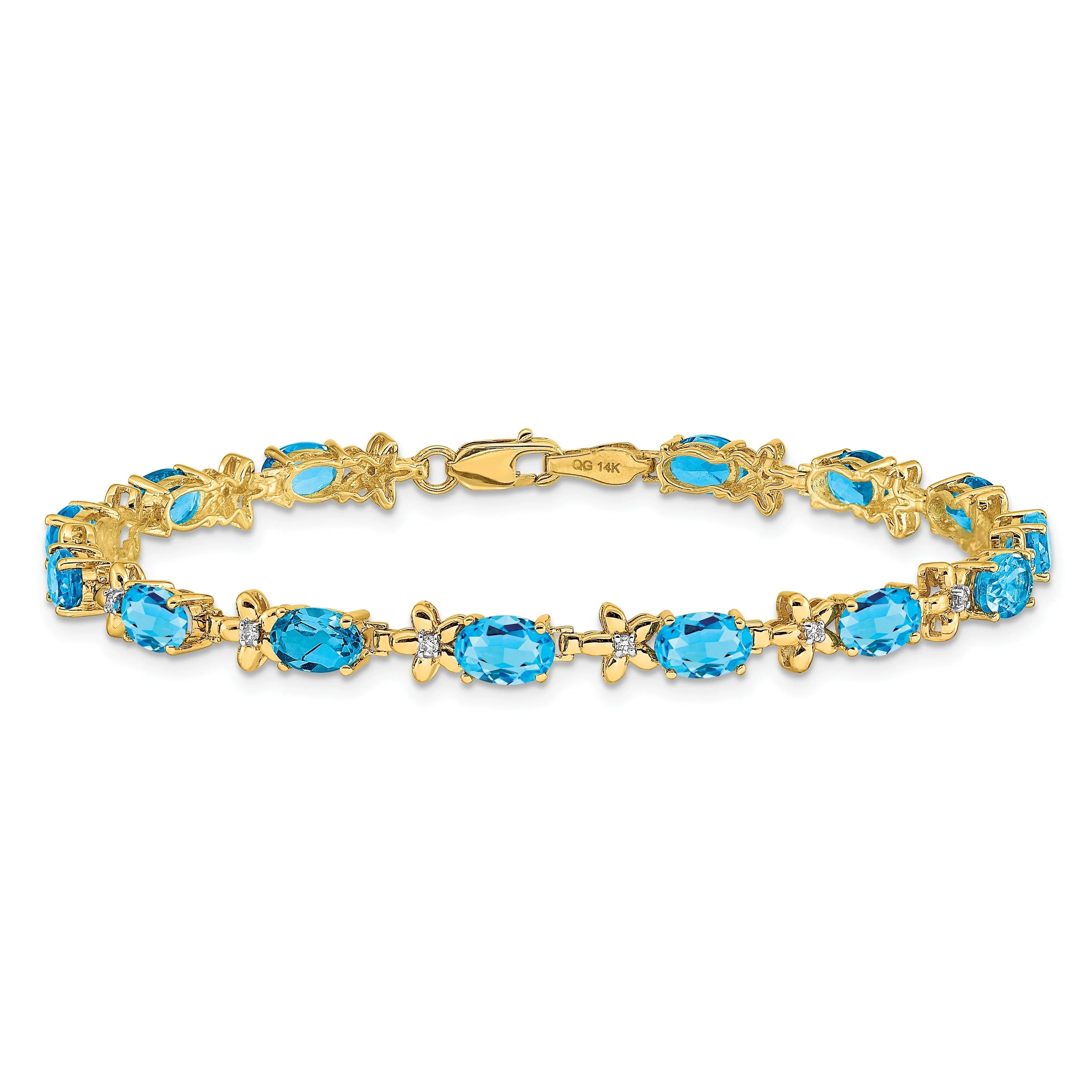 Genuine Swiss Blue Topaz 14K Gold Floral Bracelet