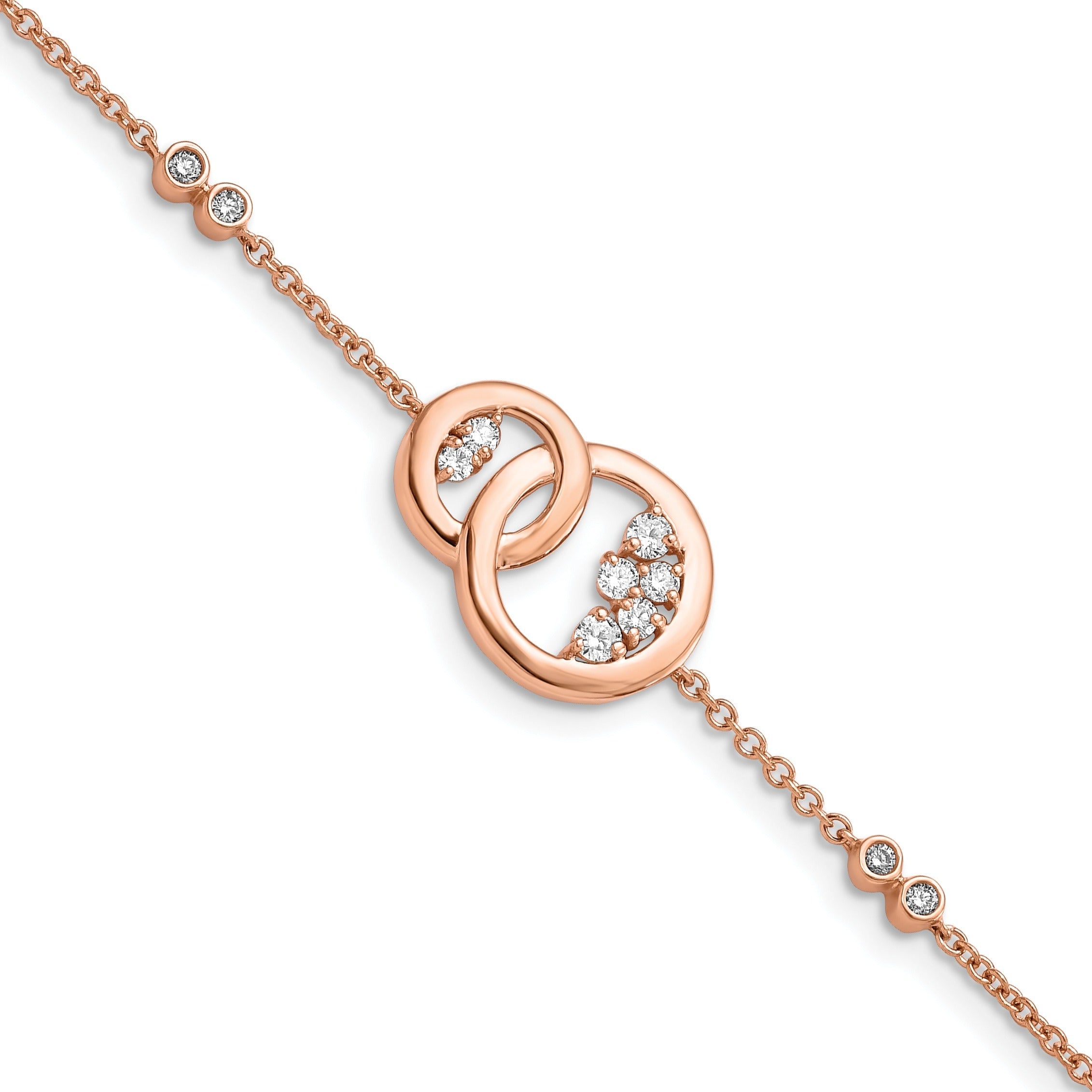 1/3 ct Diamond Double Circle with Star Dangle Bracelet 14k Rose Gold