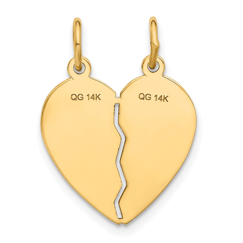 14K gold broken heart pendant, handcrafted jewelry from FCJ Jewelry LLC USA