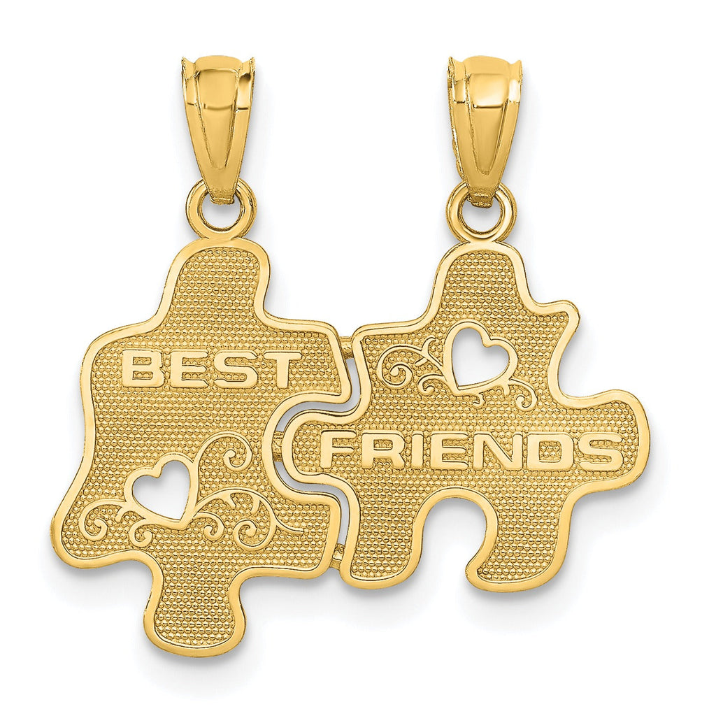 Gold best friends puzzle piece pendant necklace, fine jewelry from FCJ Jewelry LLC USA