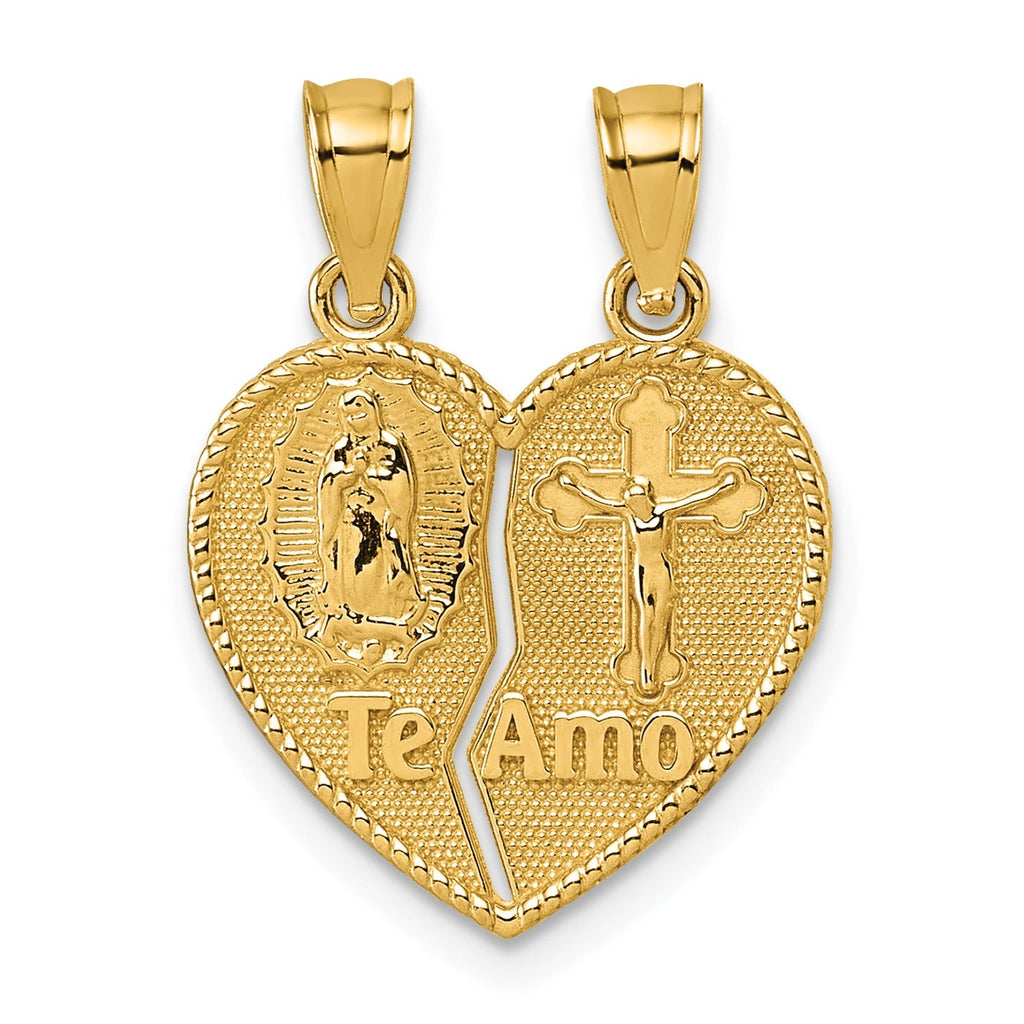 14k Gold Te Amo Crucifix Break-apart Heart Pendant
