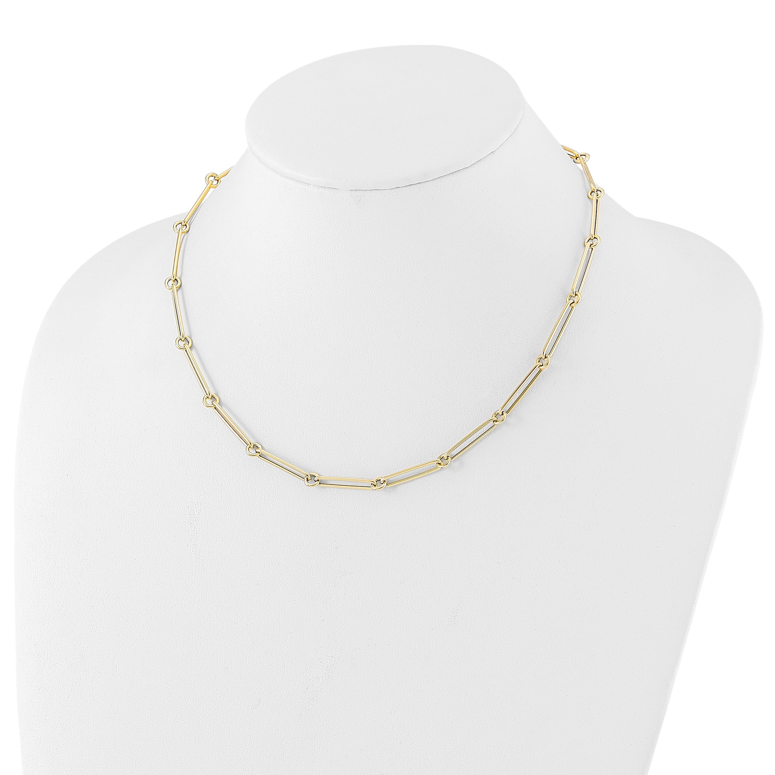 14K Yellow Gold Hollow Paperclip Link Necklace 18 inch