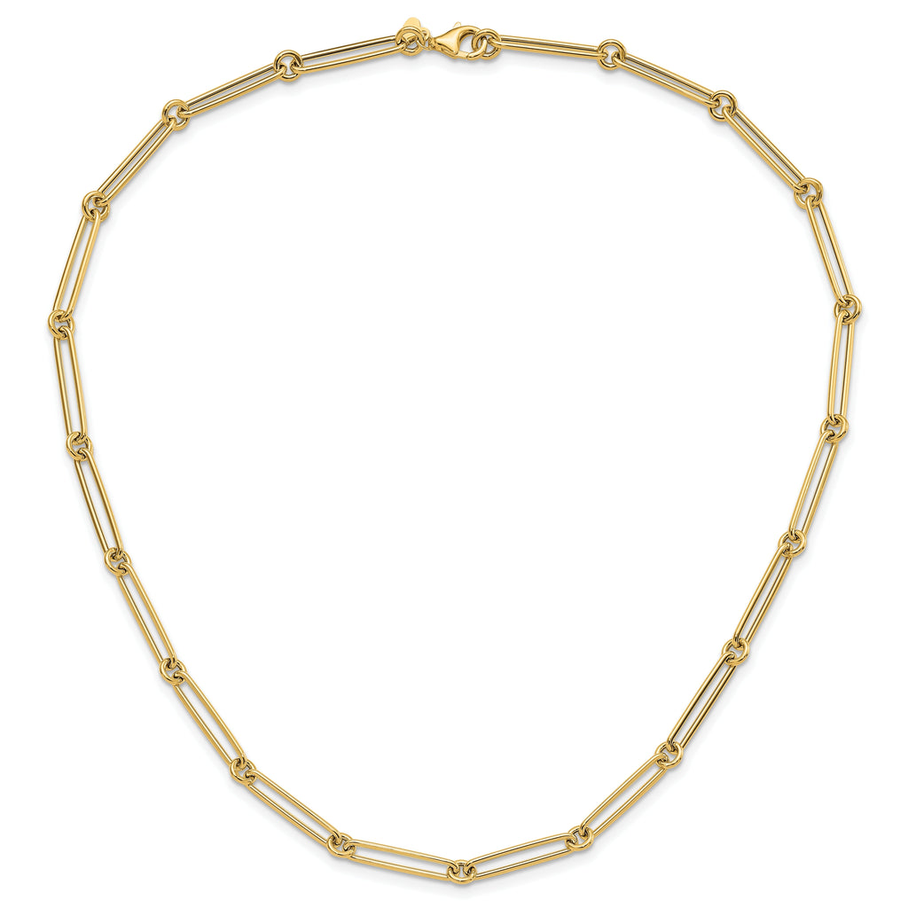 14K Yellow Gold Hollow Paperclip Link Necklace 18 inch