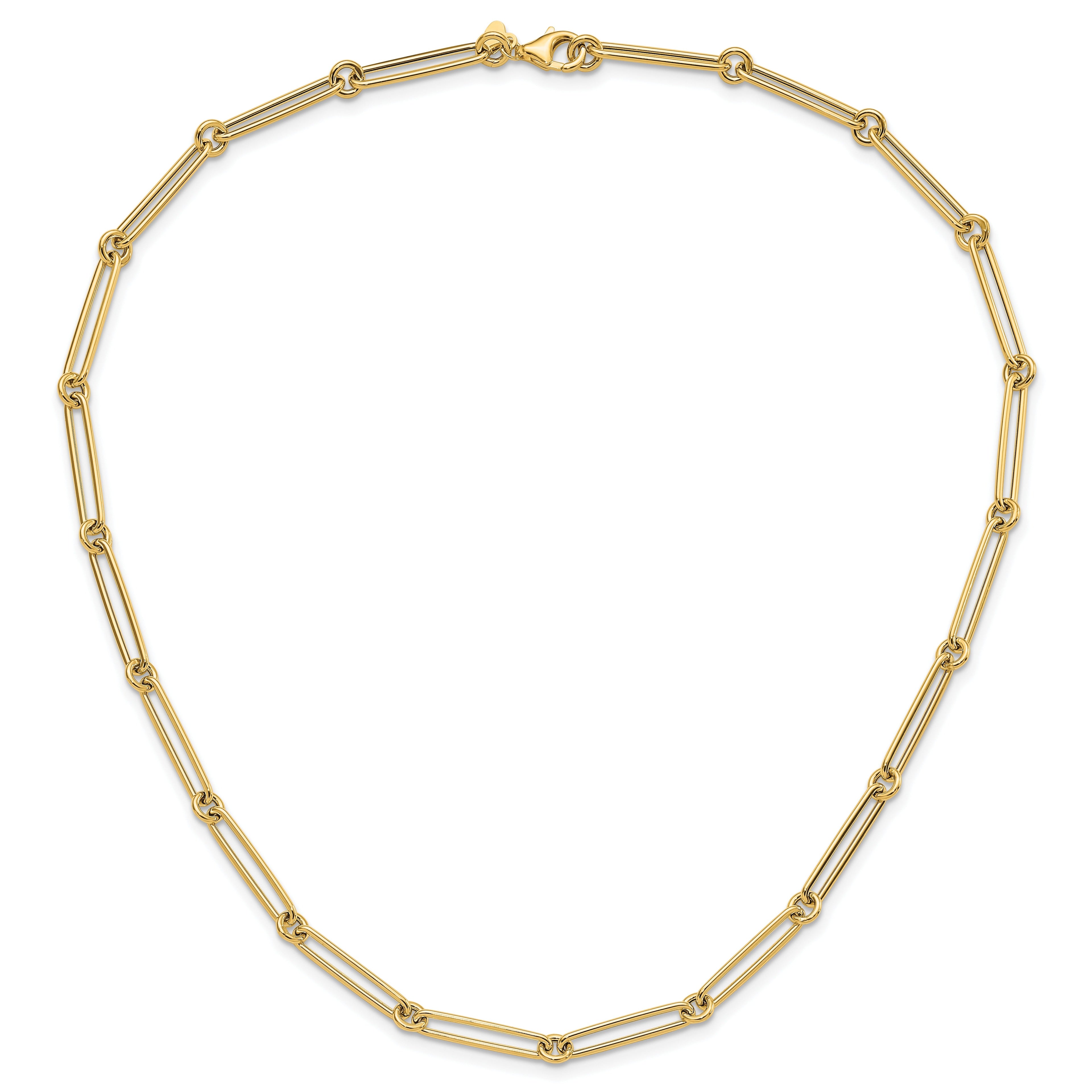 14K Yellow Gold Hollow Paperclip Link Necklace 18 inch