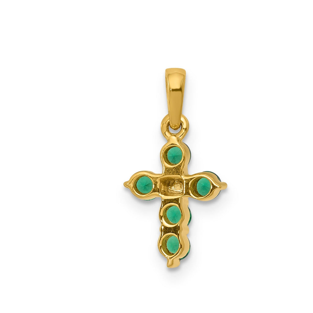 14k Gold Natural Emerald Diamond Cross Pendant