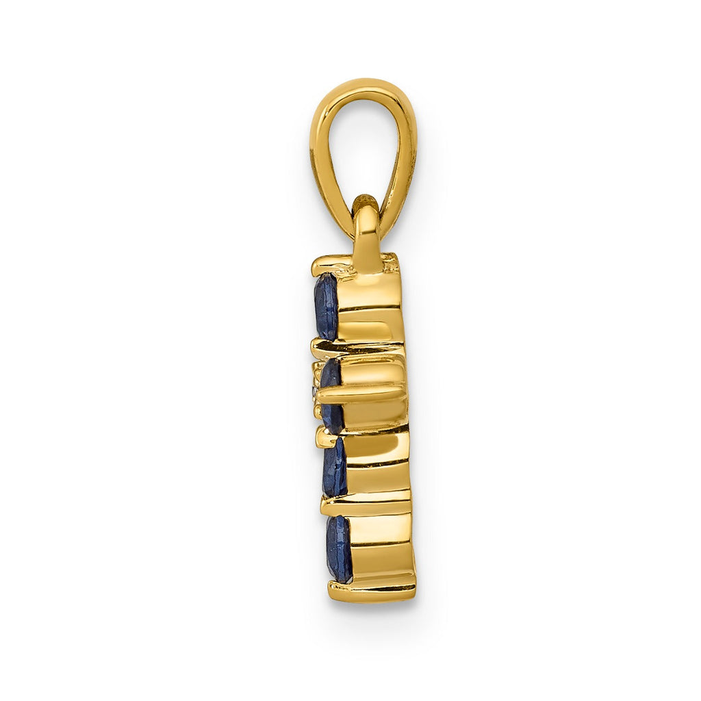 14k Gold Natural Sapphire Diamond Cross Pendant