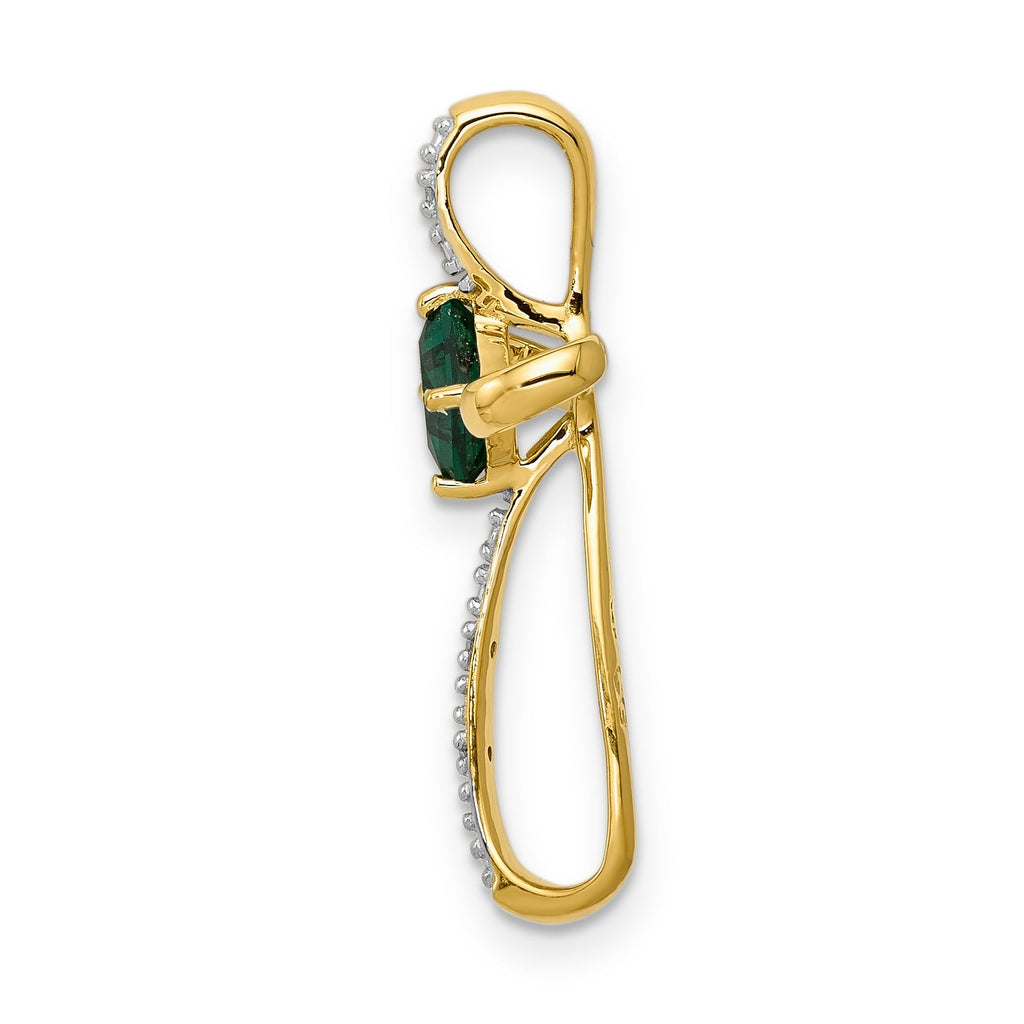 Lab Created Emerald and Diamond Cross Pendant Gold