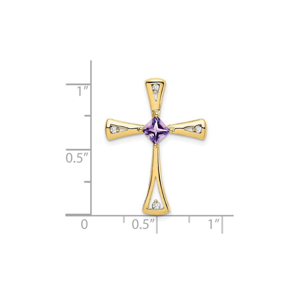 Natural Purple Amethyst and Diamond Cross Pendant Gold