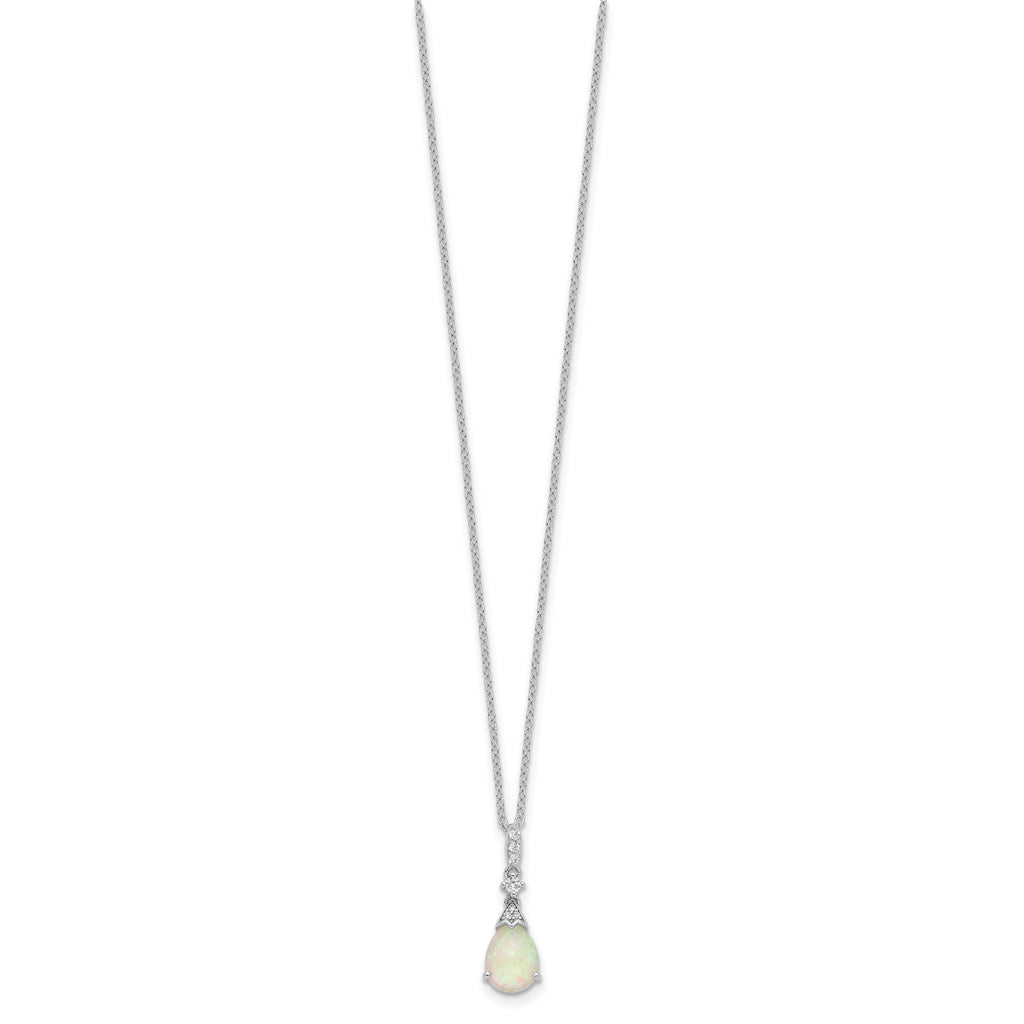 Elegant silver necklace with teardrop opal pendant and diamonds, FCJ Jewelry LLC USA