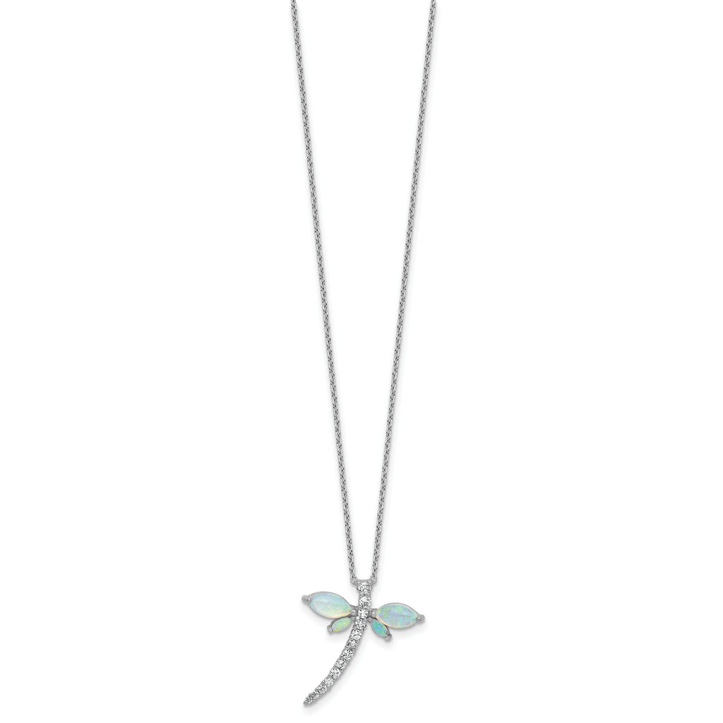 Silver dragonfly necklace with opal gemstone wings and diamonds, FCJ Jewelry LLC jewelry