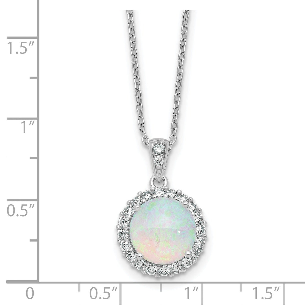 Lab Created Opal and CZ Halo Circle Necklace Sterling Silver