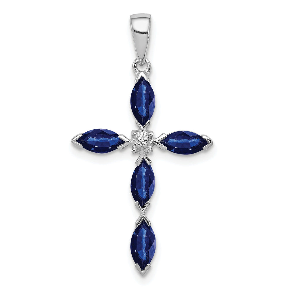Sterling Silver Natural Sapphire and Diamond Pendant