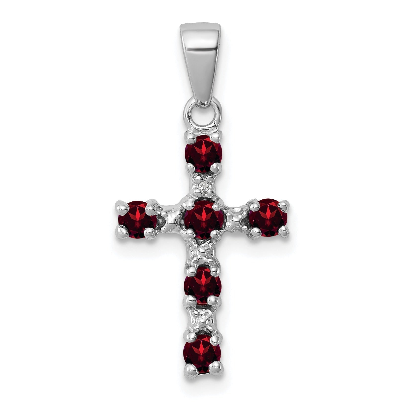 Sterling Silver Natural Garnet and Diamond Cross Pendant