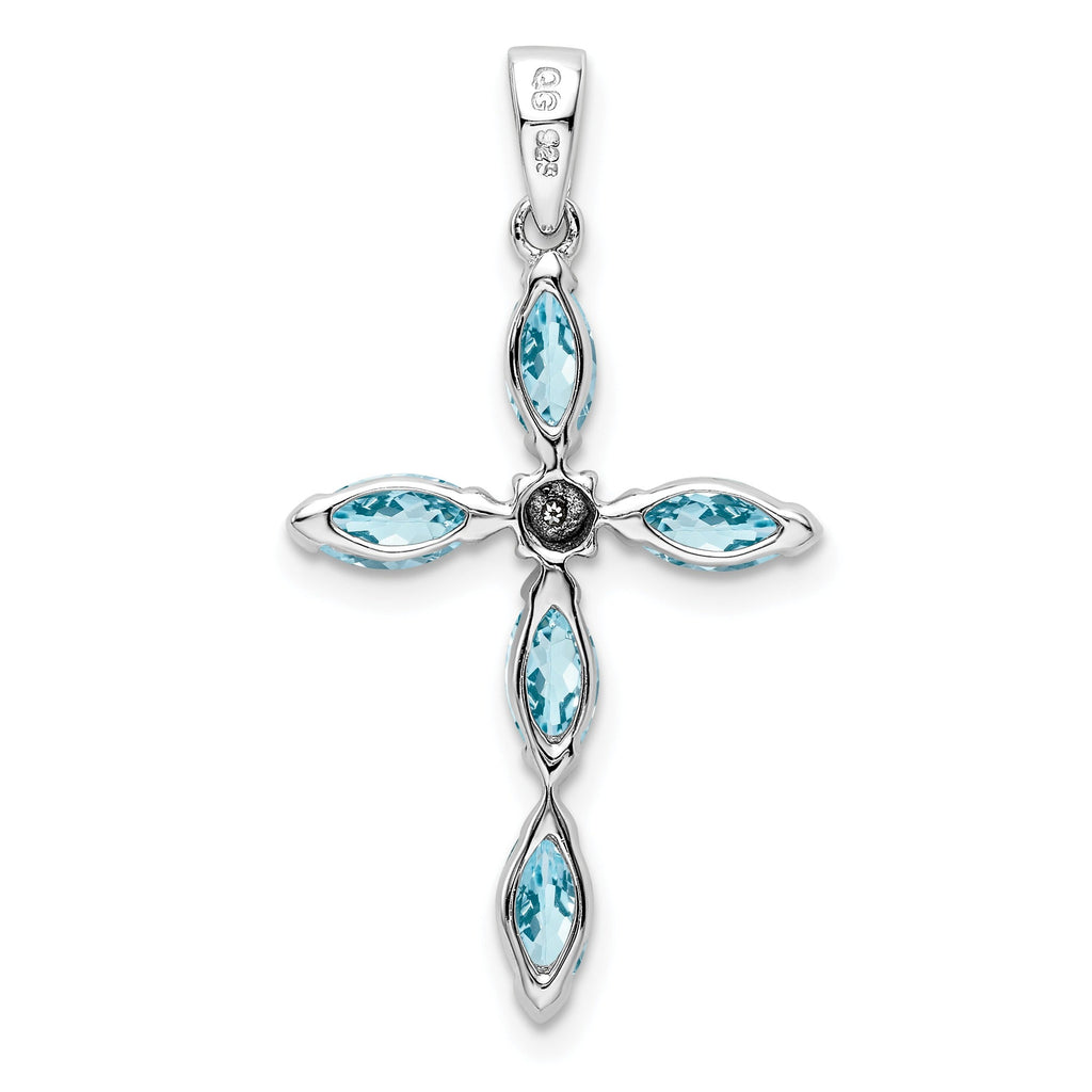 Sterling Silver Natural Blue Sky Blue Topaz and Diamond Pendant