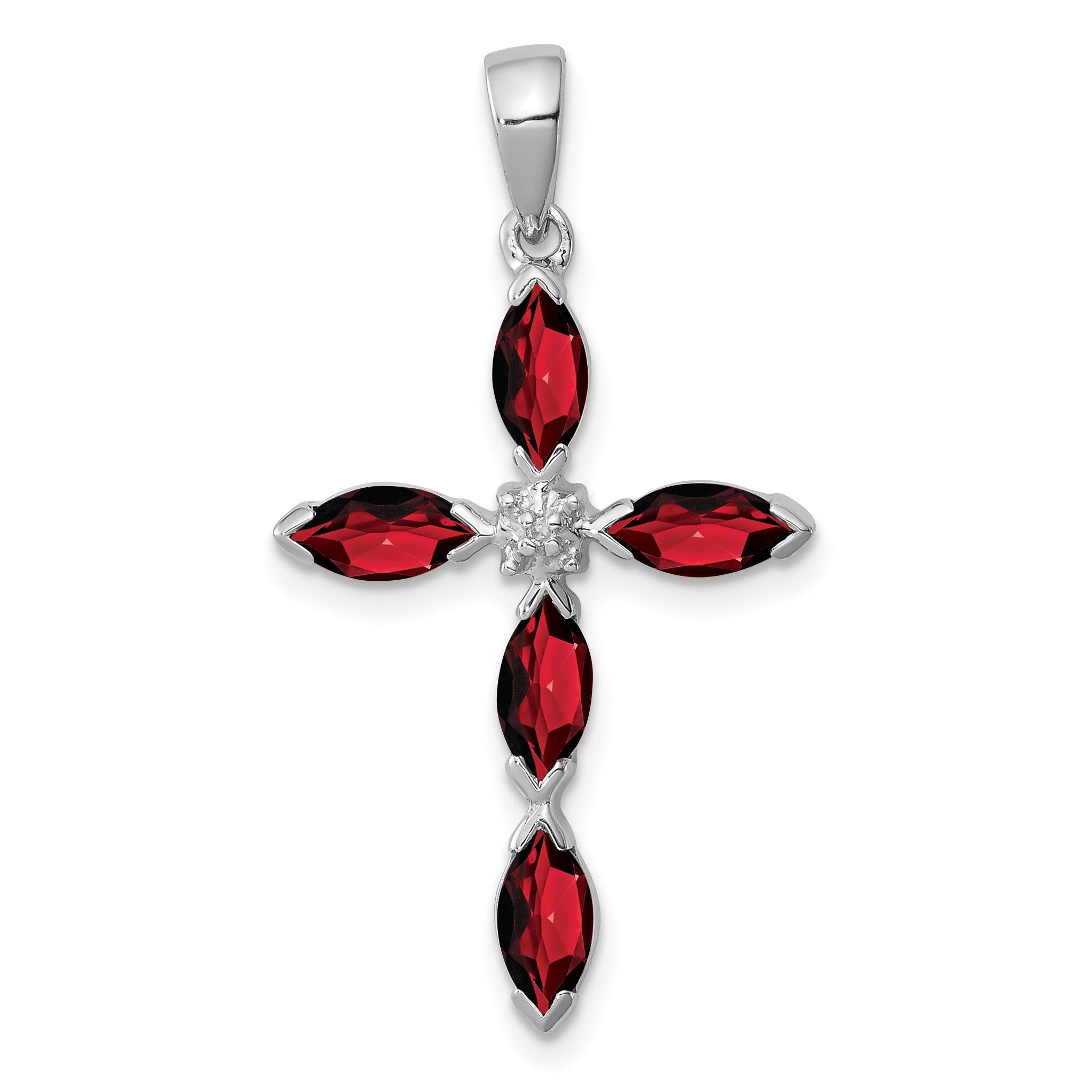 Sterling Silver Natural Garnet and Diamond Pendant