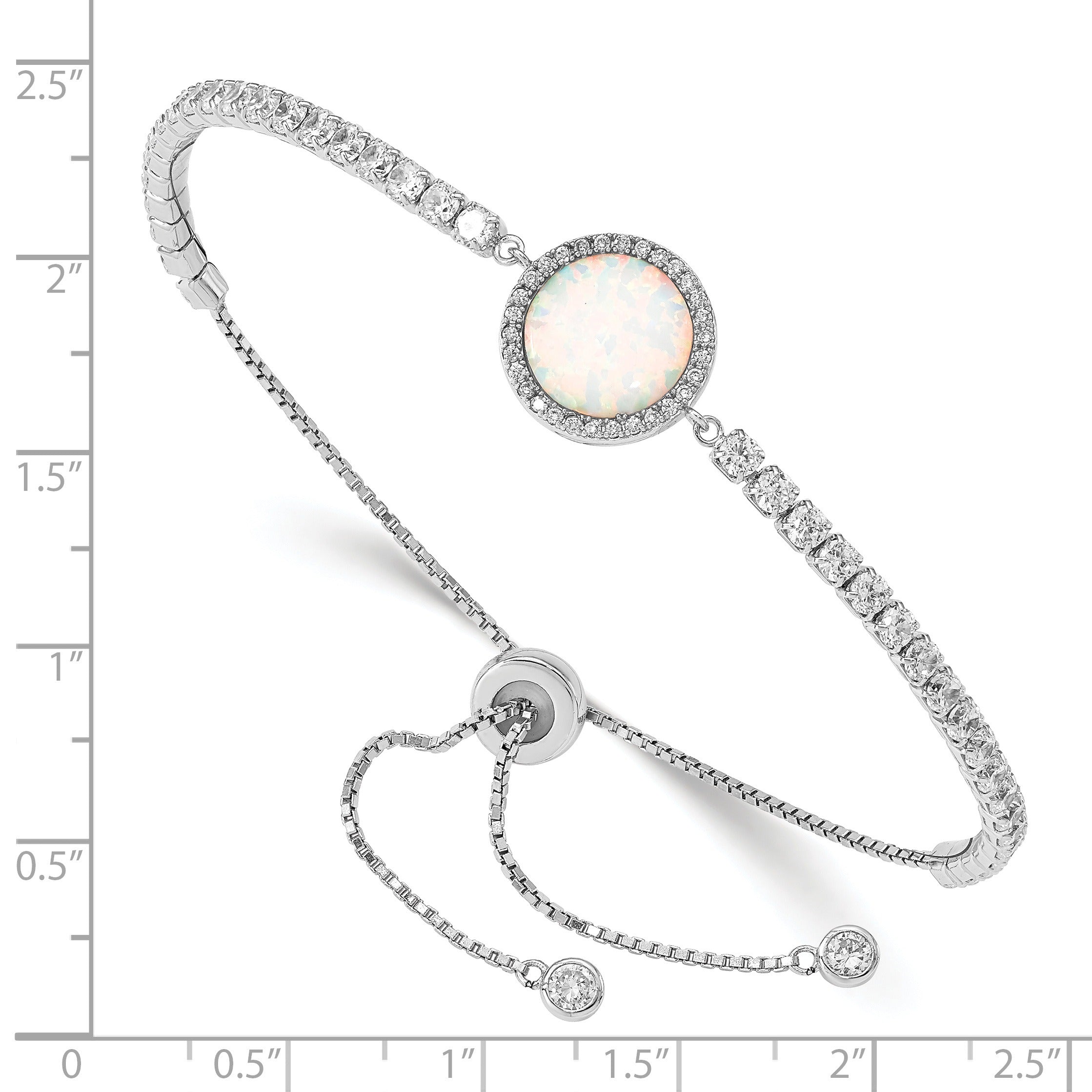 Sterling silver adjustable bracelet with round opal centerpiece and diamond accents, FCJ Jewelry LLC