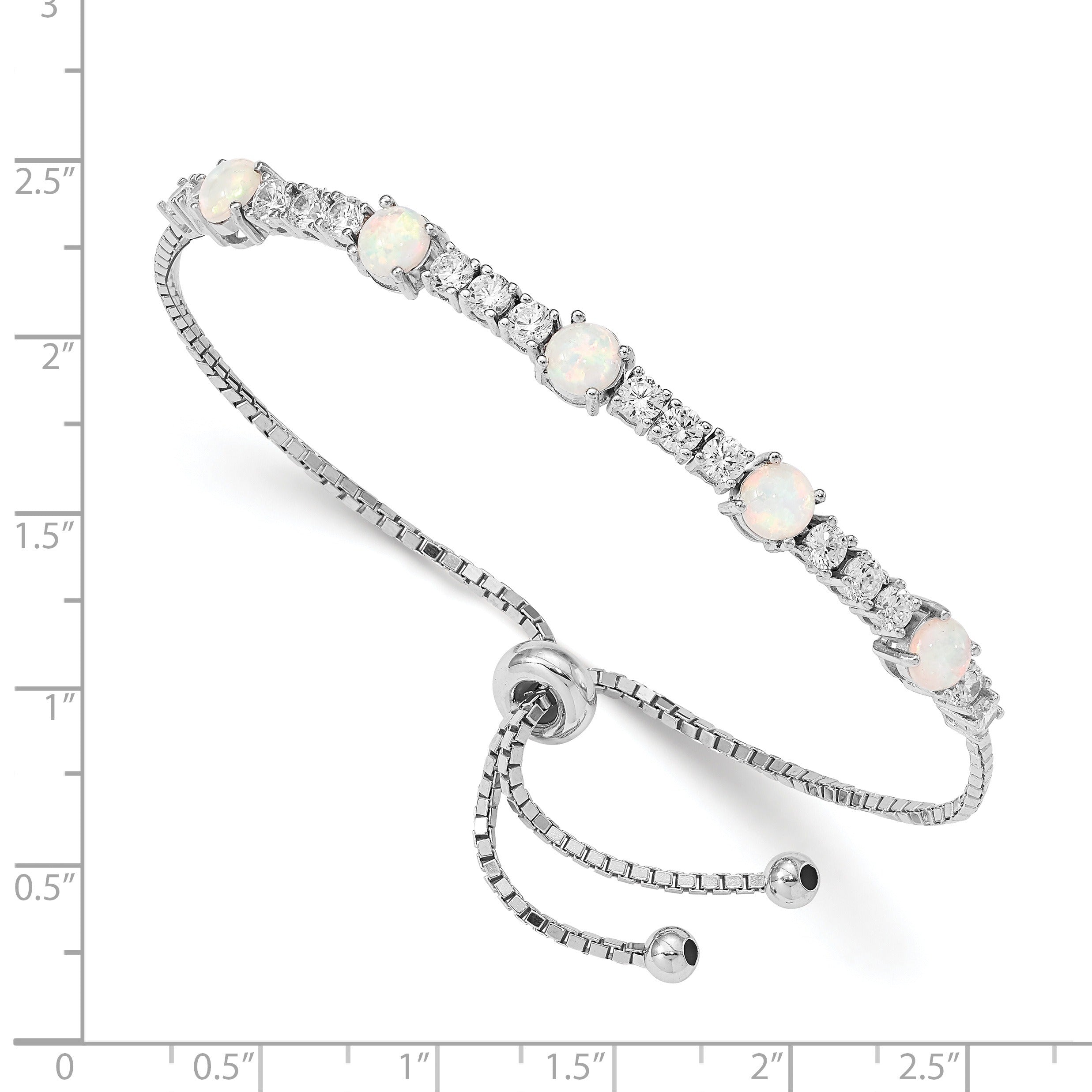 Sterling silver adjustable bracelet with opal and diamond-like gemstones, FCJ Jewelry LLC